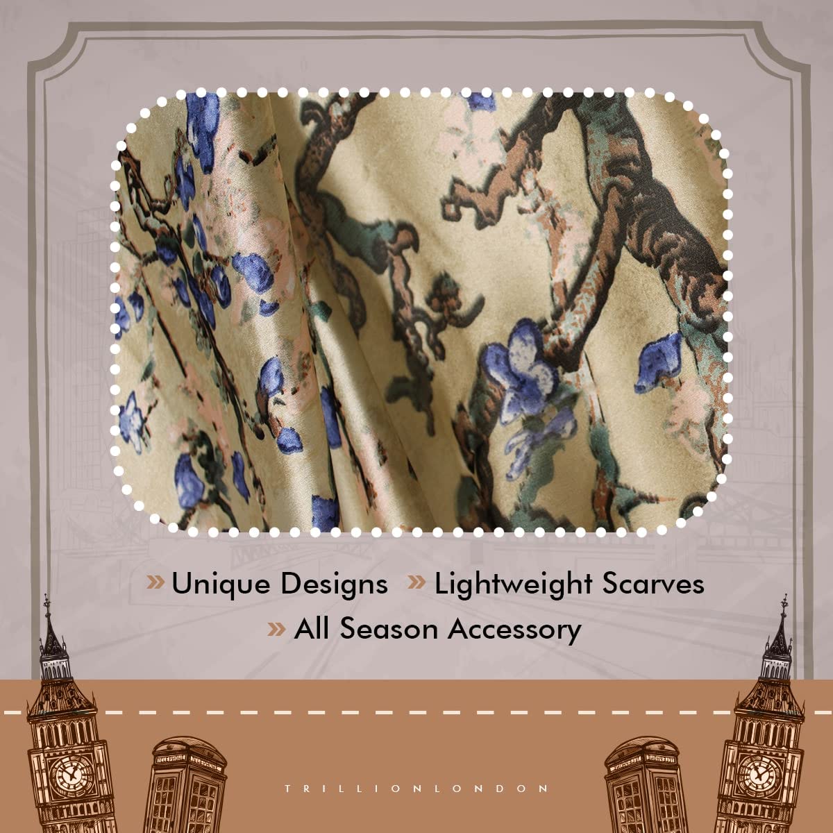 Trillion London Spring Collection | Designer Silk Scarf For Women | Lightweight Silk Scarves | Travelling & Gifting - Image 5