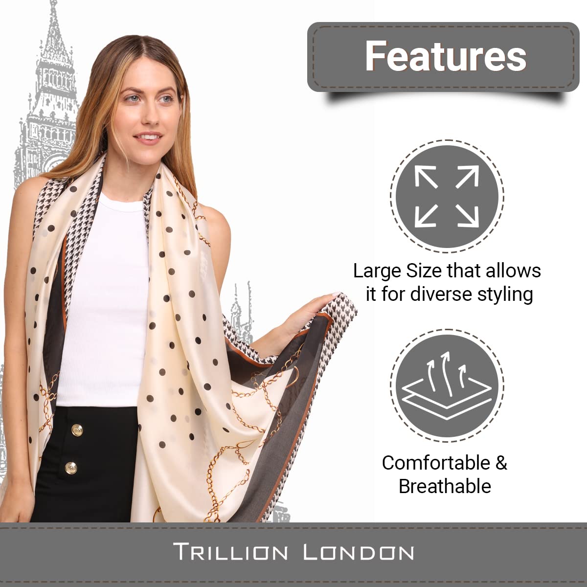 Trillion London Spring Collection | Designer Silk Scarf For Women | Lightweight Silk Scarves | Travelling & Gifting - Image 4