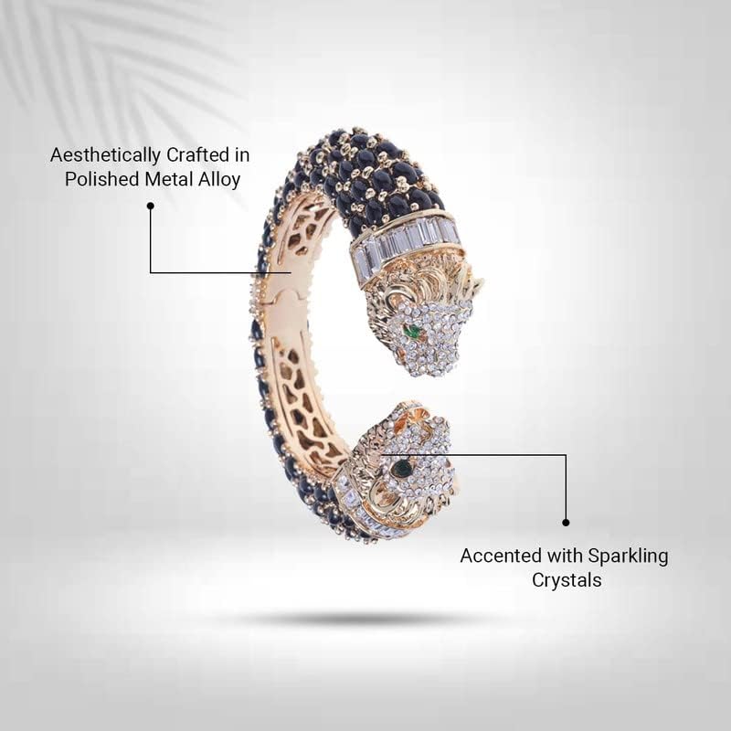 Trillion London Two-Headed Lion Crystal Embellished Cheetah Cuff Bracelets Bangles | Stylish Party & Wedding Accessories for Women | Gold Plated with Sparkling Crystals - Image 4
