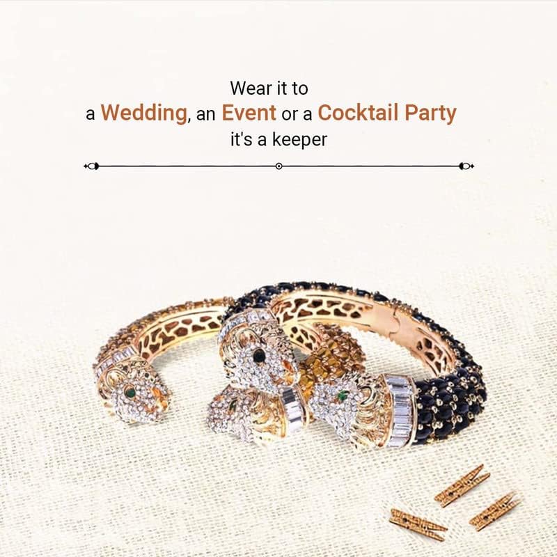 Trillion London Two-Headed Lion Crystal Embellished Cheetah Cuff Bracelets Bangles | Stylish Party & Wedding Accessories for Women | Gold Plated with Sparkling Crystals - Image 5