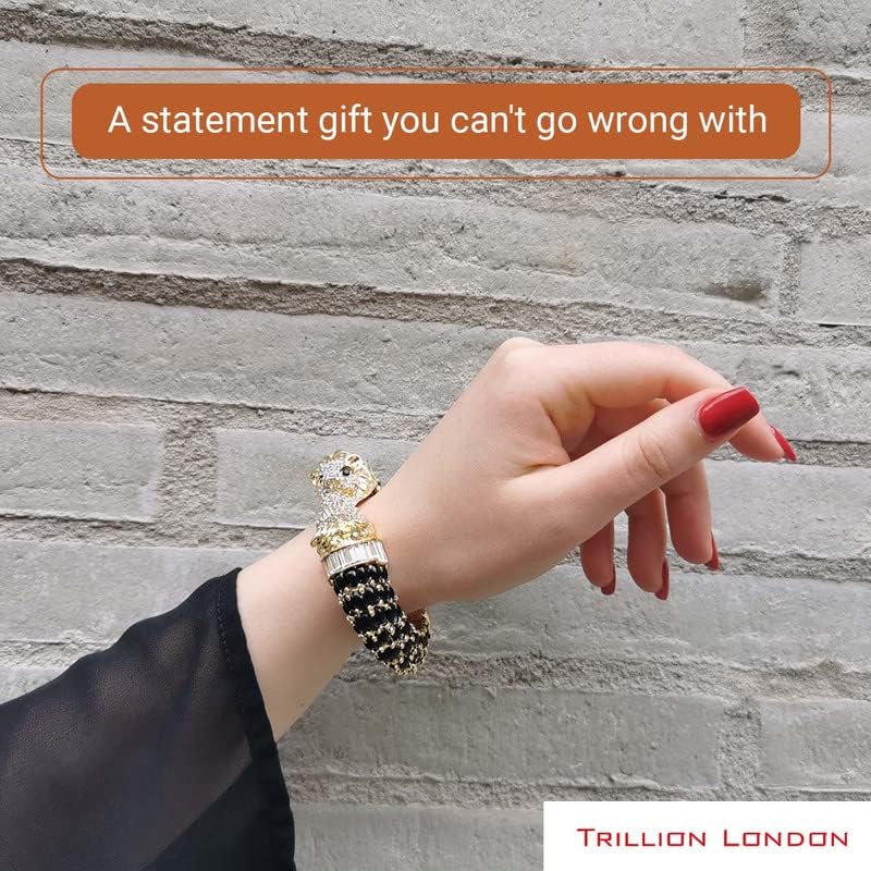 Trillion London Two-Headed Lion Crystal Embellished Cheetah Cuff Bracelets Bangles | Stylish Party & Wedding Accessories for Women | Gold Plated with Sparkling Crystals - Image 6