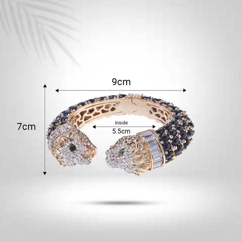 Trillion London Two-Headed Lion Crystal Embellished Cheetah Cuff Bracelets Bangles | Stylish Party & Wedding Accessories for Women | Gold Plated with Sparkling Crystals - Image 8