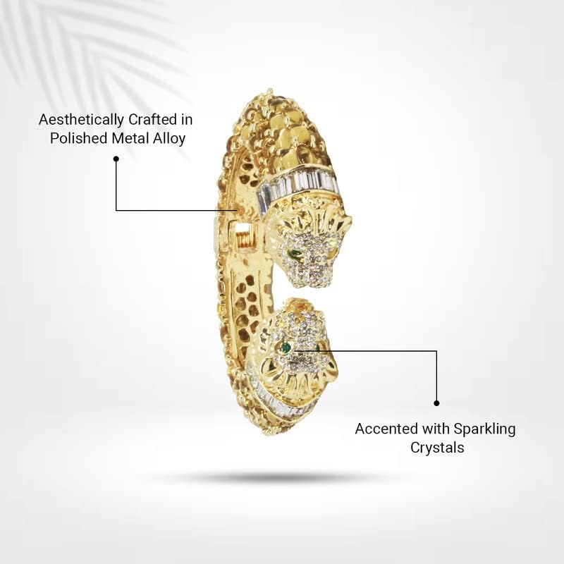 Trillion London Two-Headed Lion Crystal Embellished Cheetah Cuff Bracelets Bangles | Stylish Party & Wedding Accessories for Women | Gold Plated with Sparkling Crystals - Image 4