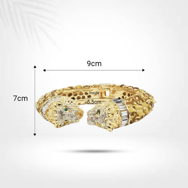 Trillion London Two-Headed Lion Crystal Embellished Cheetah Cuff Bracelets Bangles | Stylish Party & Wedding Accessories for Women | Gold Plated with Sparkling Crystals - Image 7