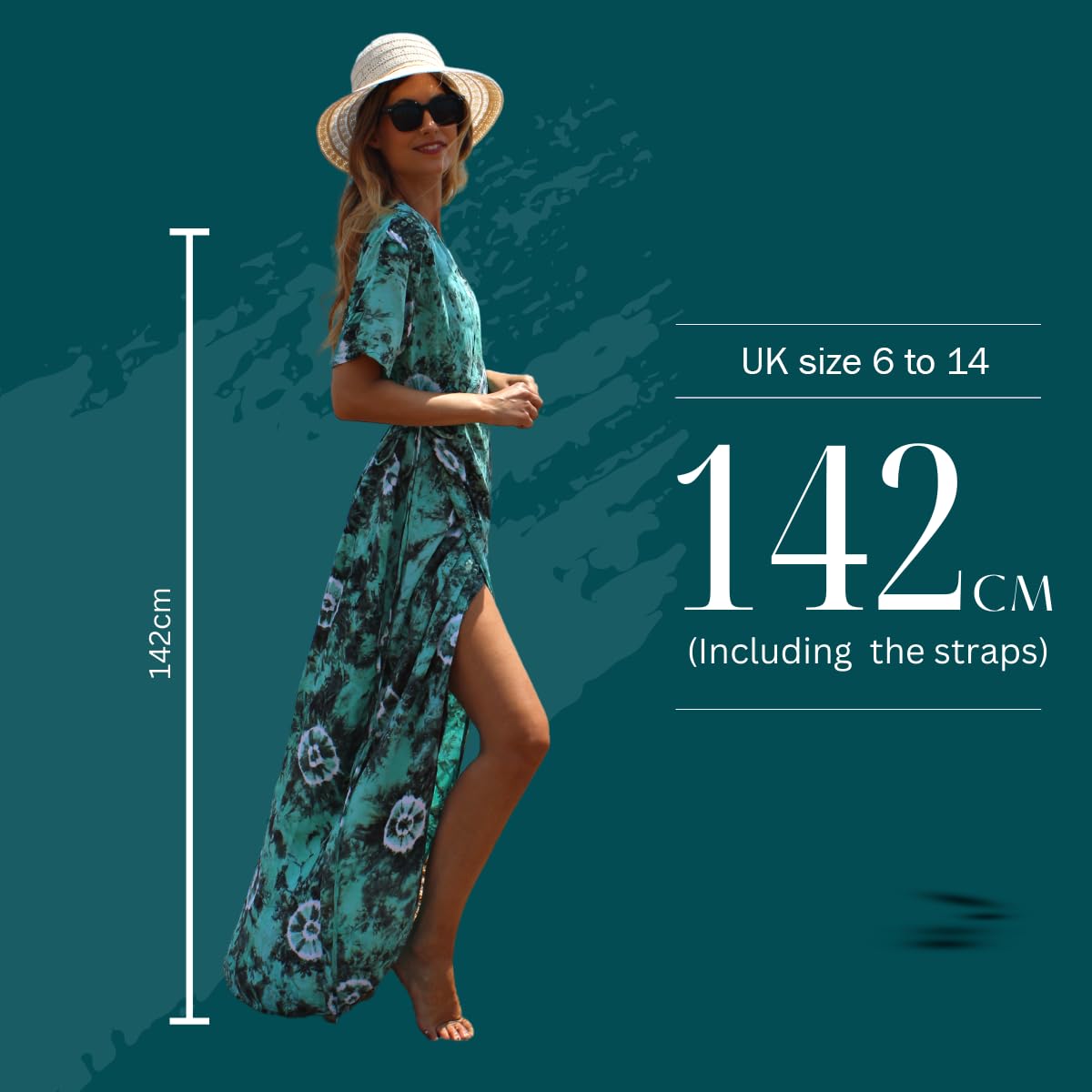 Trillion London Women's Viscose Cotton Kaftan Beach Bikini Cover-Up|Maxi Dress|Swimwear Caftan Loungewear|Fit UK Size 6 to 14 - Image 4