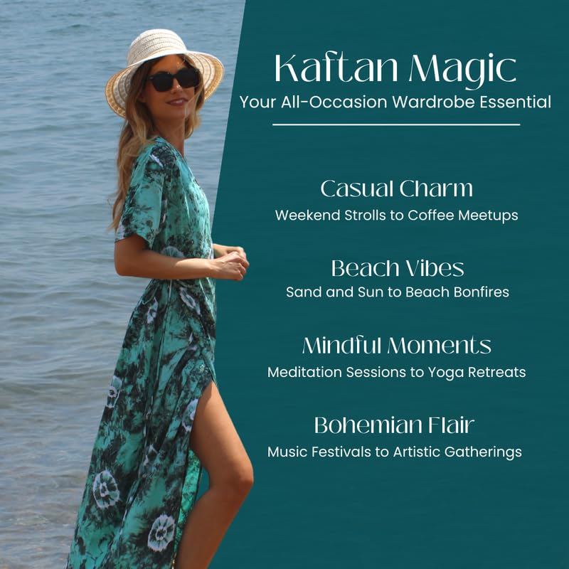 Trillion London Women's Viscose Cotton Kaftan Beach Bikini Cover-Up|Maxi Dress|Swimwear Caftan Loungewear|Fit UK Size 6 to 14 - Image 5